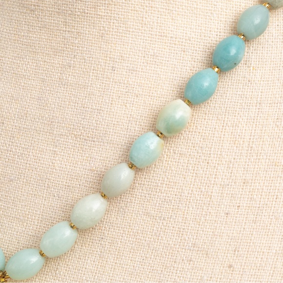 Seafoam jade green color beaded necklace large faceted stone pendant by George - Picture 11 of 13